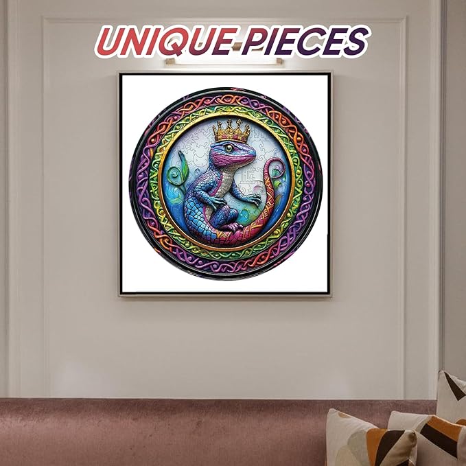 Wooden Jigsaw Puzzle, 200 Pcs Unique 3D Shape Jigsaw Puzzles, Wood Puzzle Gift Box Packing, Medium Size Letter, Creative Gift for Adults and Kids, Fun Challenging (200PCS, Chameleon)