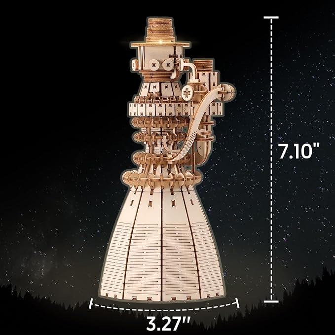 SainSmart Jr. SpaceX Starship Raptor 3 Engine 3D Wooden Puzzles for Adults - Challenging DIY Rocket Engine Model Kit, STEM Educational Toy, Unique Office Desk Decor & Gift for Space Lovers