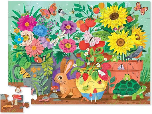 Crocodile Creek 36-Piece Jigsaw Floor Puzzle - Fun Floor Puzzles for Kids Ages 3-5 - Heavy-Duty Shaped Box for Storage - Garden Friends - 27" W x 20" H Finished