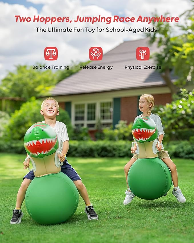 QPAU Kids Dinosaur Hopper - 220lbs Load Capacity, Bouncing Animal Toy, Outside Toys, Dinosaur Gifts for Kids Ages 5+