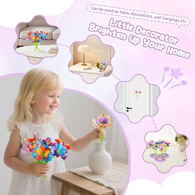 DIY Flower Craft Kit, Fabric Flower Bouquets Toys, DIY Craft Kits Toys Flowers Making Kit for Kids, Creative Christmas Birthday Gifts for Girls