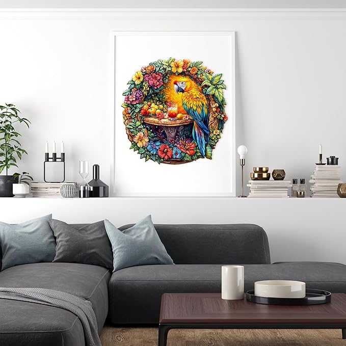 Wooden Puzzles for Adults, Wooden Jigsaw Puzzles for Adults Kids, The Parrot's Tea-2 Unique Shaped Wood Puzzles Adult, Creative Birthday Gifts for Friends Family Game (11.4 * 11.3in 200pcs)