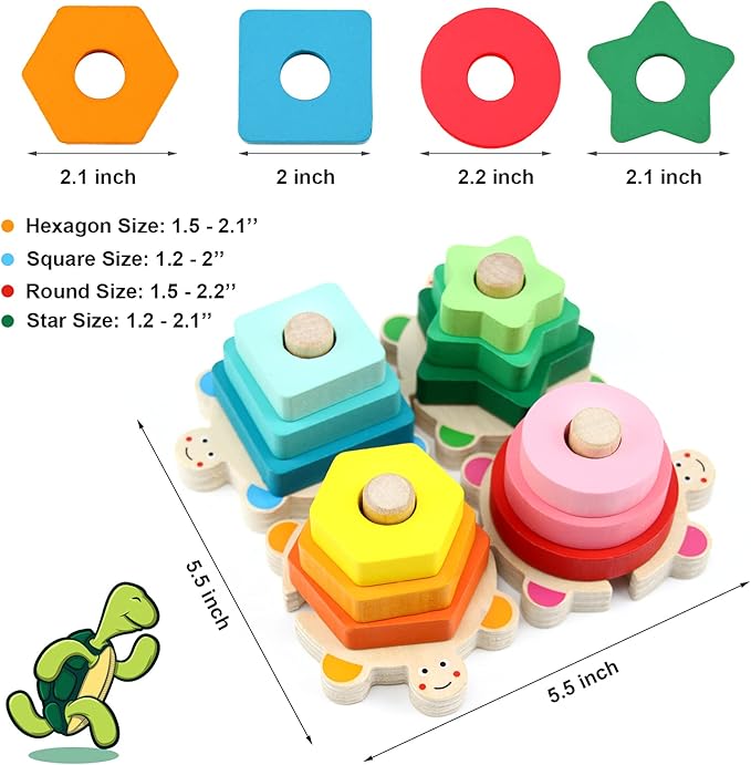 WOOD CITY Stacking Toys for Toddlers 1-3, Montessori Shape Sorter Baby Toys 12-18 Months, Wooden Block Educational Puzzle Toys for Boys Girls 1 2 3 4 Year Old Preschool Learning Gifts