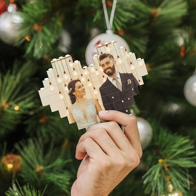 Custom Building Brick Personalized Photo Block Puzzle Valentines Day Gifts Building Block Family Portrait Photograph DIY Gifts for Women, Men,Kids Horizontal Shaped Brick Puzzle (Heart Shaped)