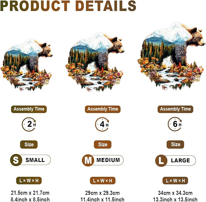 Wooden Puzzles for Adults - Bear and Nature Wooden Jigsaw Puzzle - Unique Animal Shaped Wood Puzzles Adult - Christmas Birthday Gifts for Adults/Friends/Family - 175pcs 11.4 * 11.5in