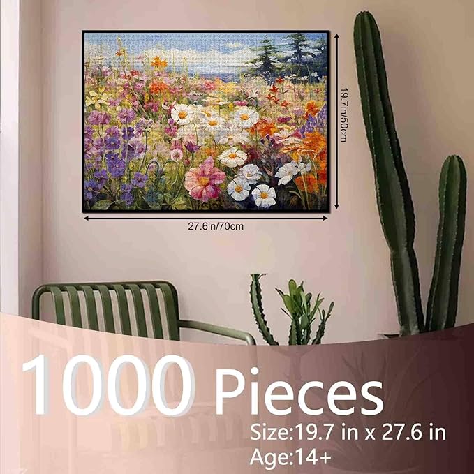 Colorful Flowers Sea Jigsaw Puzzle，Flowers Floral Scenery 1000 Pieces Jigsaw Puzzles for Adults，27 x 20 Inches Puzzles for Families，HD Quality Floral Photo Puzzle Gift，Game Nights