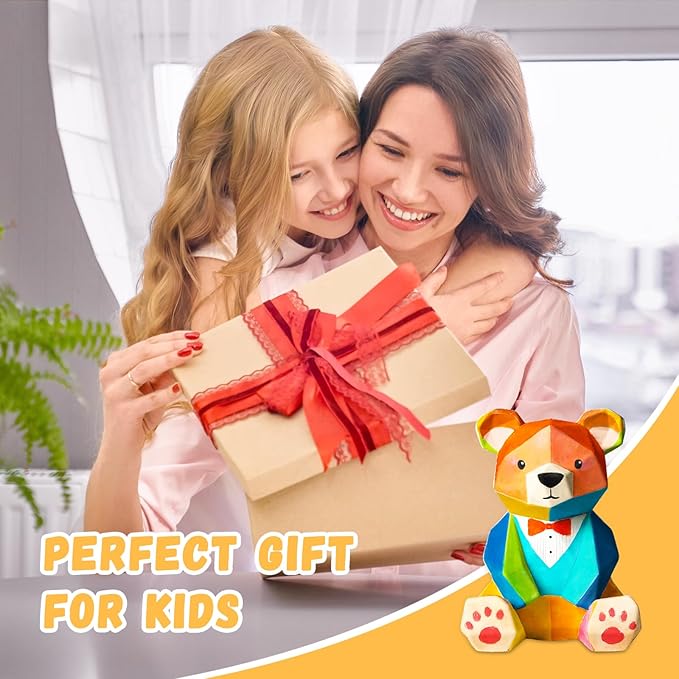 Loungelore Paint Your Own Bear Lamp Kit, Art Supplies Arts and Crafts for Kids Ages 8-12, DIY 3D Bear Night-Light, Creativity Painting Kit Toy for Girl Boy Teen, Birthday Gift for Daughter Son