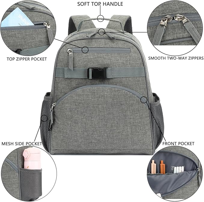 FlowFly Kids Backpack for Toddler Boys Girls, Simple Lightweight Bookbag for Daycare Kindergarten Elementary School Travel, Small Modern Bag (Medium 15''), Grey