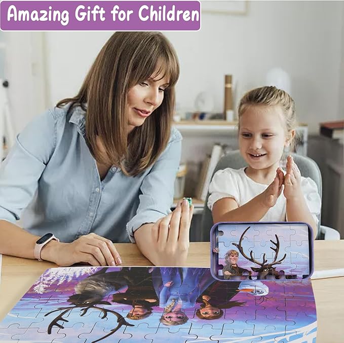 Princess Puzzles for Kids Ages 4-8 60 Pieces - Jigsaw Puzzle for Girls and Boys in Metal Box - Educational Toys for Ages 3-5 (Princess 0680)