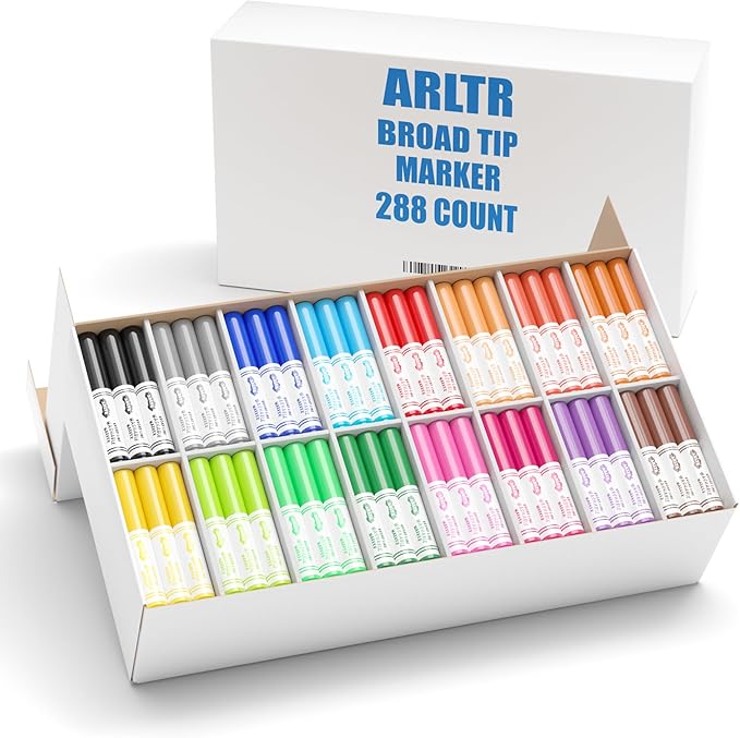 Washable Markers Bulk, Bulk Pack of 288 in 16 Vibrant Colors, Broad Line Markers with Conical Tips- Perfect for Kids' Classrooms & Teachers