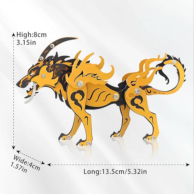 3D Metal Puzzles,3D Metal Puzzle for Adults,Mechanical Model Kit Wolf King Orange Black,Steel 3D Puzzles Stainless Steel Ornaments for Adults Home Decor Art Craft Gifts Toys.