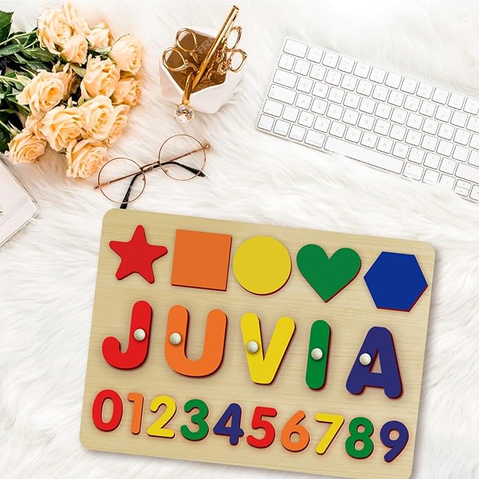 Name Puzzle for Kids Personalized - Custom Name Puzzles for Toddlers 1-3, Customized Wooden Animal Puzzle, Baby Gifts, Baby Shower, Christmas, Newbaby Gift, Gifts for 0 1 2 3 Years Old