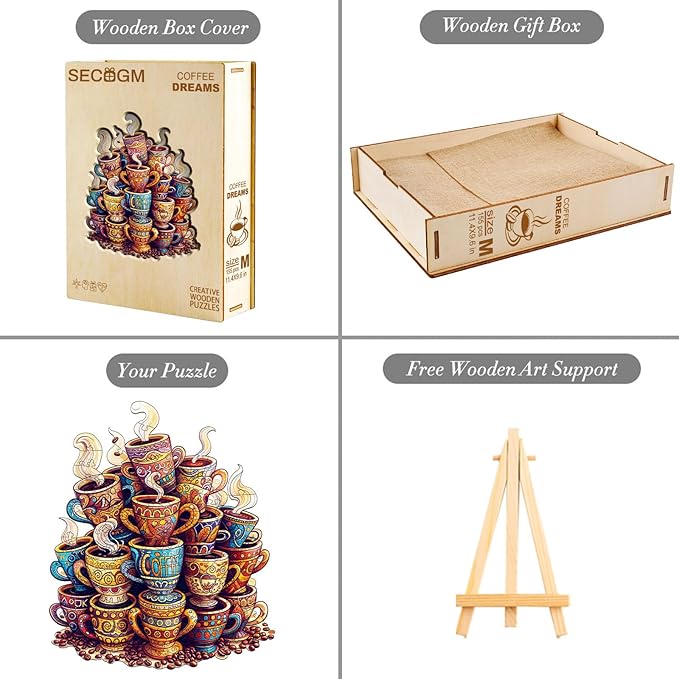 Wooden Puzzles for Adults - Coffee Dream Wood Puzzles Adult - Unique Animal Shape Wooden Jigsaw Puzzles for Adults - Birthday Gifts for Puzzle Lovers, Family (11.4 * 9.6in)