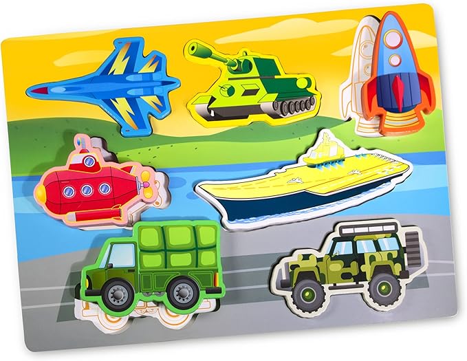 Wooden Peg Puzzle for Toddlers 1-3 Year Old,Funsland Puzzles Gifts Colorful Toys Cartoon Gifts,Arsenal Puzzles