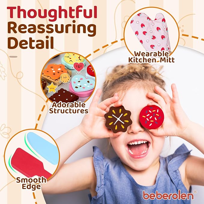 Wooden Cookie Play Food Set for Kids Kitchen Accessories Food Toys for Toddlers 1-3 Pretend Play Slice and Bake Gift for 3 4 5 Years Old Girls and Boys Toddler Learning Toys