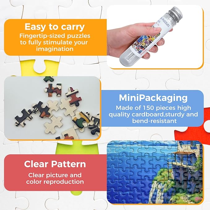 150 Pieces Mini Jigsaw Puzzles for Adults & Kids,6 x 4 Inches, Mini Puzzles, Travel Puzzle,Small Micro Puzzles, Challenging Difficult Puzzle,3 Pack Seaside Hut
