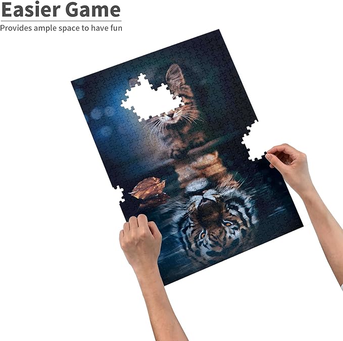 Challenge 1000 Pieces Adult, Tiger Cat Wooden Puzzle, Challenging Brain Puzzle Game Relaxing Pastime Recreational Activity Jigsaw Size: 29.5 X 19.7 in and 1:1 Original Picture Poster
