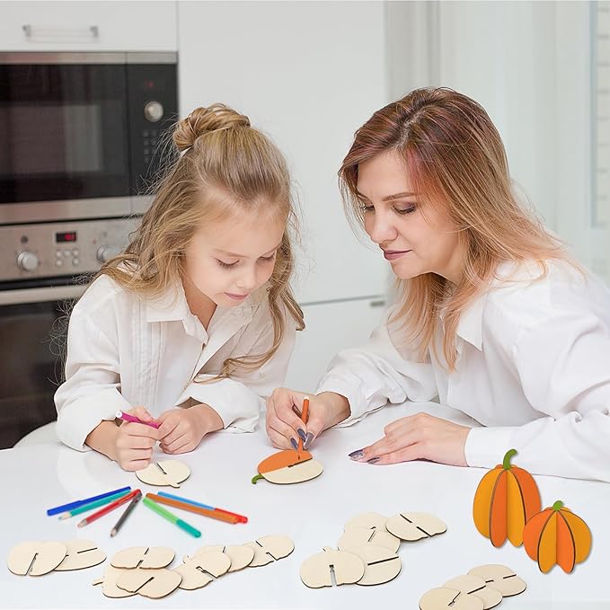 DIY 3D Pumpkins Wood Crafts to Paint, Unfinished Wooden Pumpkin Cutout Thanksgiving Fall Crafts, Autumn Harvest Thanksgiving Halloween Ornaments for Painting Decorations (24 PCS)