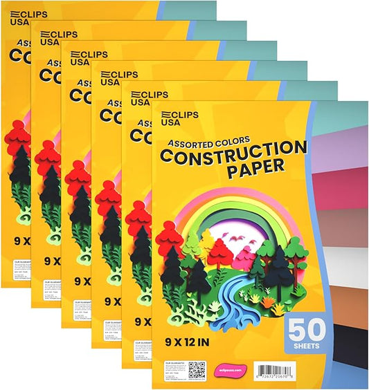 Construction Paper Bulk (300 Sheets), 9 x 12 Construction Paper for Kids, Color Art Paper, Assorted Colors, 50 Sheets Per Pack, (6 Pack)