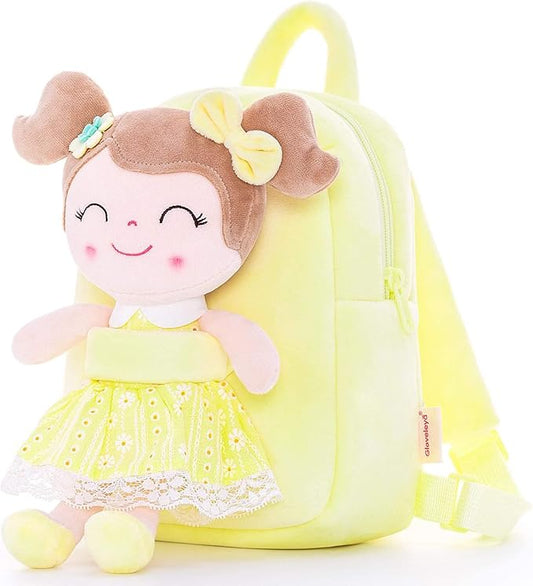 Gloveleya Back to School Gifts for Girls Kids Backpack Toddler Girls Backpacks with Soft Plush Spring Girl Doll Toys Yellow 9"…