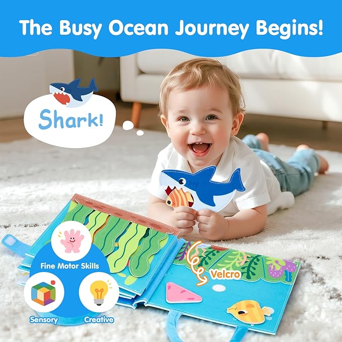 hahaland Ocean Busy Book for Toddlers 1-3, Montessori Toys Sensory Activity Busy Board, Travel Toy for 1 2 3 Year Old Boys Girls, Educational Fine Motor Skills Learning Toy, Toddler Birthday Gift