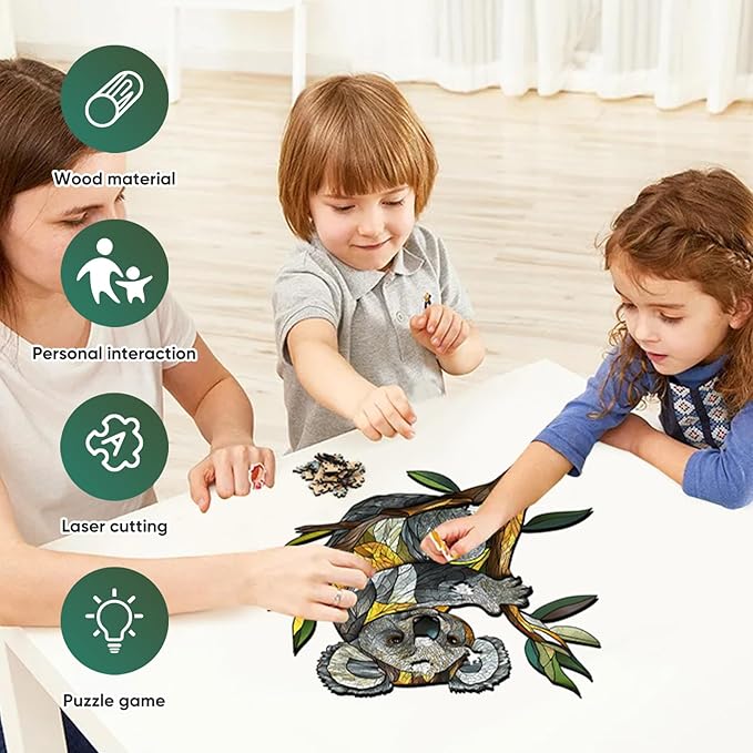 Wooden Puzzles for Adults, Koala Jigsaw Puzzles 500 Pieces, Unique Shaped Puzzle for Adults and Kids, Christmas Birthday Gift Family Game 16.6X 16.9 Inch