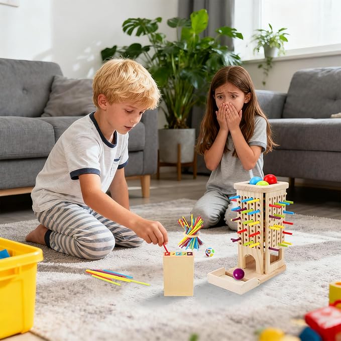 Apeso Montessori Game Wooden Board Games, 3-in-1 Colorful Sticks Dice Game Math Game Fine Motor Skills Toys for 3 4 5 6 Years Old, Educational Learning Gifts for Kids Family Travel Games