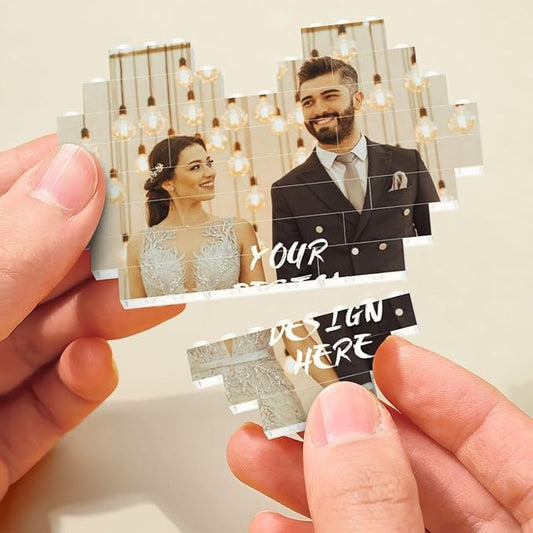 Custom Building Brick Personalized Photo Block Puzzle Valentines Day Gifts Building Block Family Portrait Photograph DIY Gifts for Women, Men,Kids Horizontal Shaped Brick Puzzle (Heart Shaped)