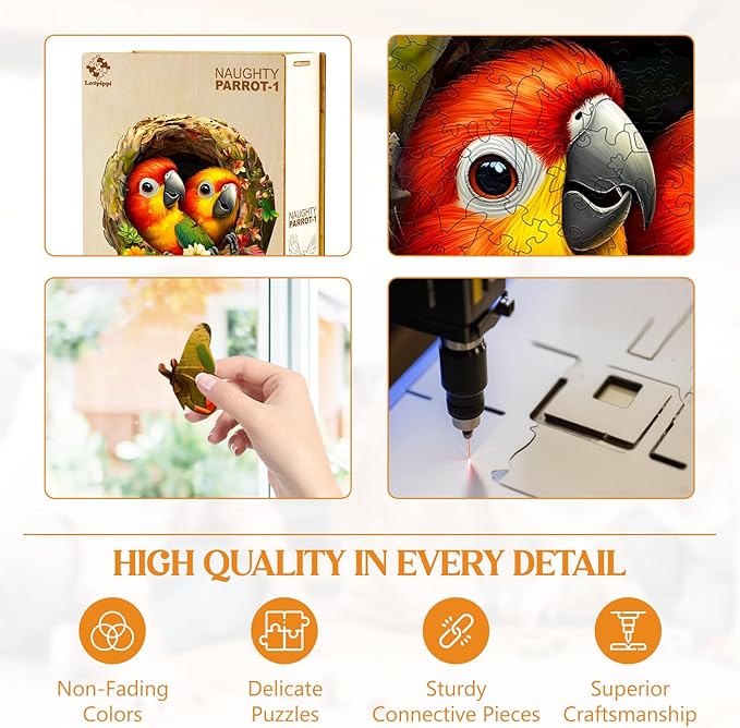 Wooden Puzzles for Adults, Wooden Jigsaw Puzzles for Adults Kids, Naughty Parrot-1 Unique Shaped Wood Puzzles Adult, Creative Birthday Gifts for Friends Family Game (8.5 * 8.0in 100pcs)