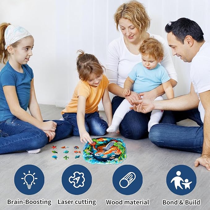 Wooden Jigsaw Puzzle, 200-500 Pieces Unique Shape Animal Puzzle, for Adults & Kids, Birthday Gift Family Game, Decorative Puzzle, Unique Gift (Turtle Guaridan, 500 PCS)