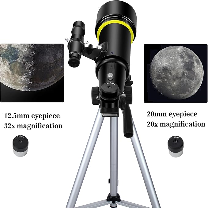 Telescopes, Telescope for Kids and Adults Beginners, 70mm Aperture 400mm Focus Length Refractor Travel Telescope with AZ Mount for Observe The Moon and Landscape-Black
