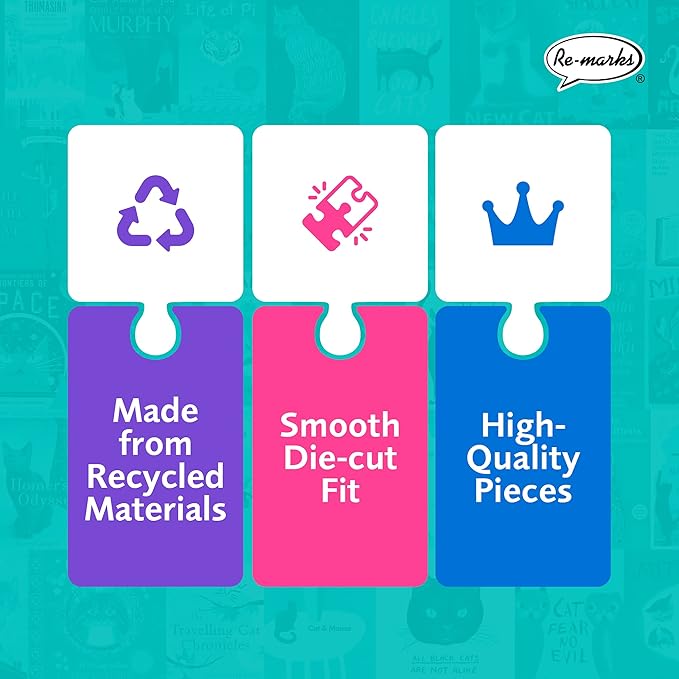 Re-Marks Feline Tales 1000-Piece Puzzle for All Ages, Cat Books Jigsaw Puzzle, Family Puzzle