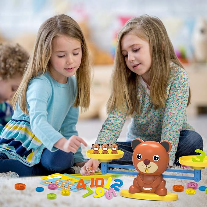 REMOKING Bear Balance Game, Funny Math Counting Toy with Numbers, Little Bears, Game Cards, Coins, Great Gifts for Kids 3 Years and up