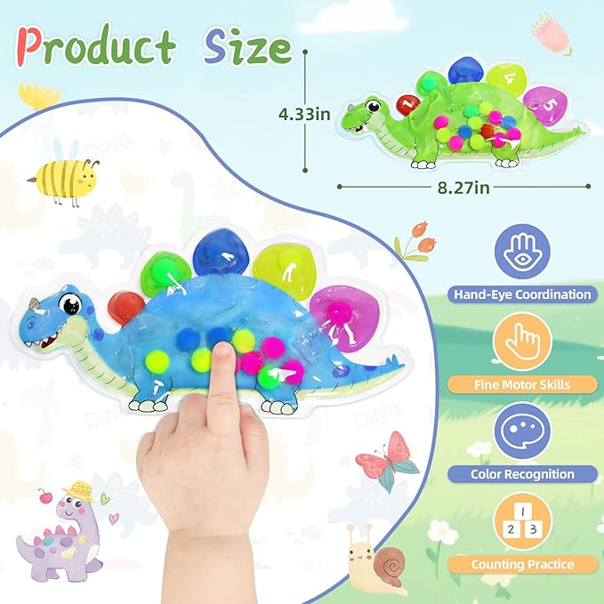 2pcs Color Sorting Sensory Toys for Toddlers 3-5, Preschool Learning Activities Fine Motor Skills Travel Toy for 3 4 5 Year Old, Montessori Dinosaur Autism Quiet Fidget Toys for Kids Girls Boys