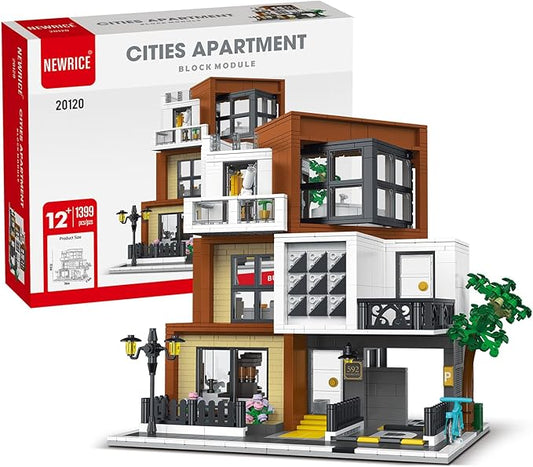 Modern Villas Architecture Building Kit with LED Lights,3 Levels Villas Apartment Building Blocks Toy,for 12+Year Teen,Adul（1399 Pieces）