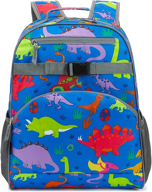 FlowFly Kids Backpack for Toddler Boys Girls, Simple Lightweight Bookbag for Daycare Kindergarten Elementary School Travel, Small Modern Bag (Large), Dinosaur