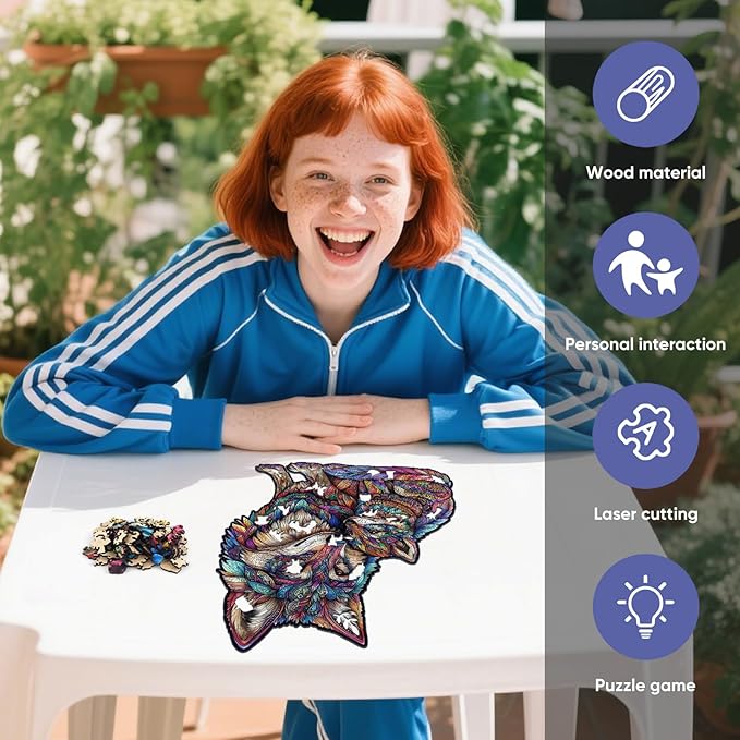 delobil Wooden Puzzles for Adults, Wolf Family Jigsaw Puzzles 200 Pieces, 14.9x9.8in, Unique Shaped Cool Animal Wood Adult Puzzle, Best Gifts for Adults and Kids Family Game