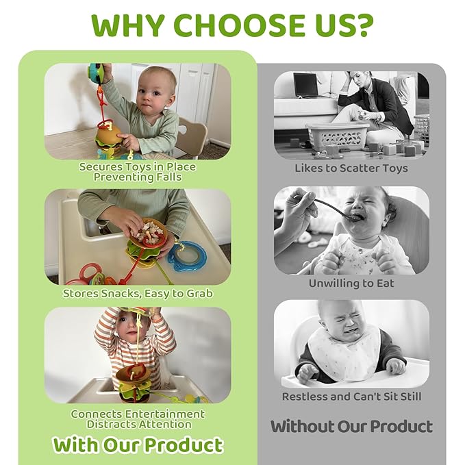 Hamburger Suction Cup Toys Holder for High Chair, Stroller Baby Toys 6-12 Months & Toddlers, 3 Tethers Keep from Falling, Great for Restaurant & Car Seat Airplane Travel