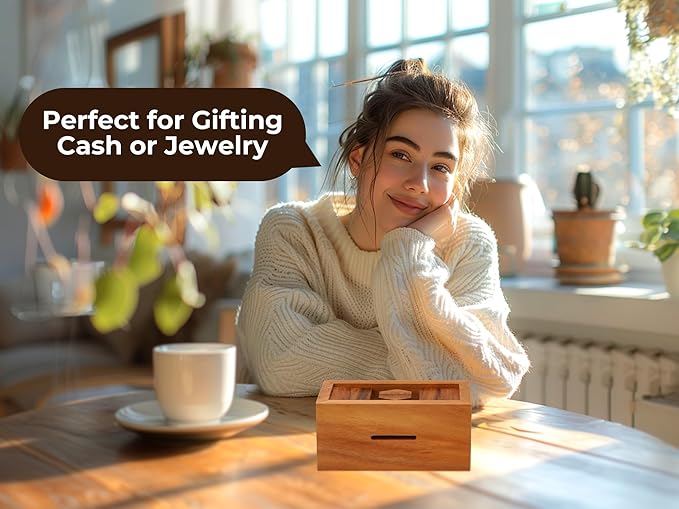 BSIRI Canopic Chest- Challenging Brain Teaser Wooden Box Mind Puzzles and Use as Money Box, Stash Box, Jewelry Box, 3D Puzzle Lock Box, Gift Card, Money Puzzle Box for Cash Gift