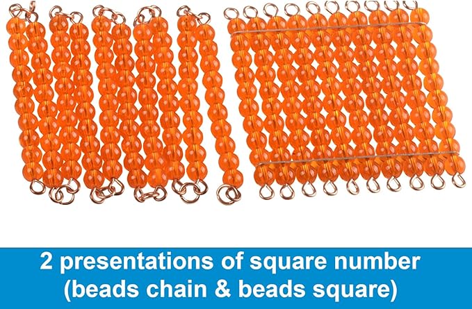 BOHS Montessori Bead Chains & Squares - Skip Counting, Multiplication, and Square Number Learning Toy for Pre-K Math Education