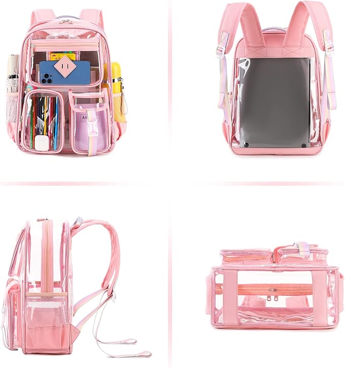 Clear Backpack for School,Heavy Duty PVC Transparent Bookbag for Girls Stadium Approved See Through Backpack
