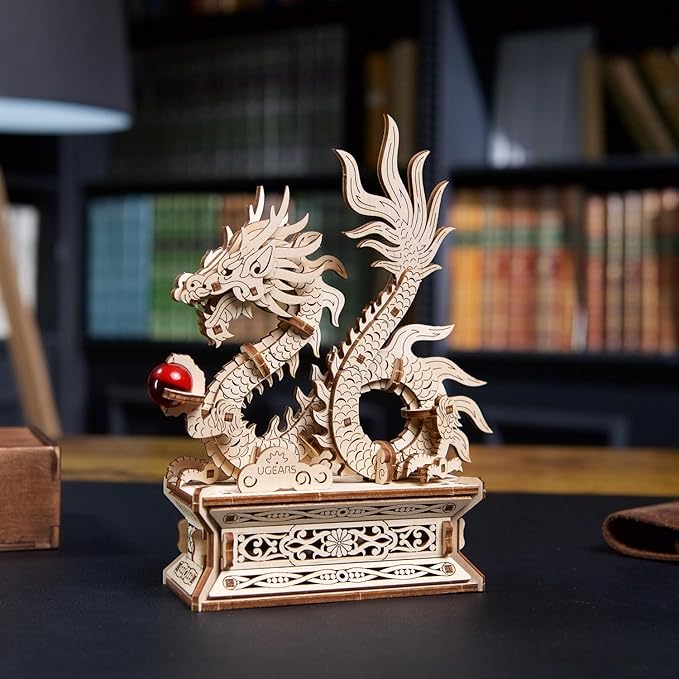 UGEARS Wood Dragon Puzzle 3D - Model Building Kits for Adults - Chinese 3D Dragon Wooden Puzzle Hobbies for Men - Wooden Models for Adults to Build