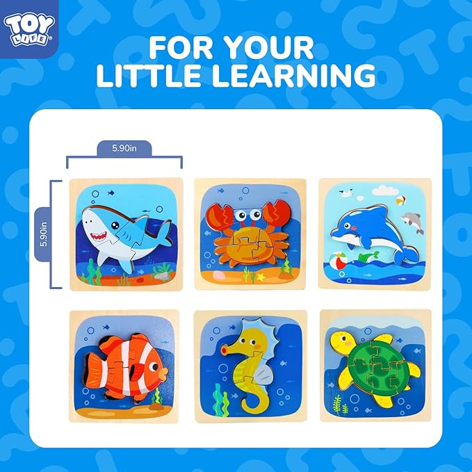 TOY Life Wooden Puzzles for Toddlers 2-4, Sea Animals Puzzles for Toddlers 1-3, Wood Puzzles Educational Montessori Toys Gifts for 1 2 3 Year Old, Baby Kids Learning Toy