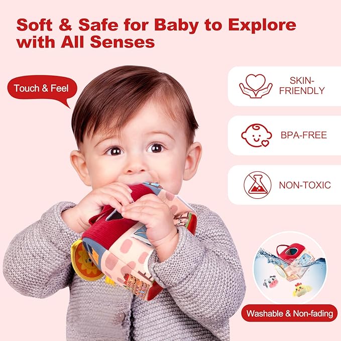 Baby Toys 6-12 Months - Surprise Barn Stuffed Farm Animals, Mirror, Rattle, Montessori Toys for 6 Month Old Babies Sensory Balls Toddlers 1-3 Soft Barn Toy Plush Animal House Christmas Birthday Gifts