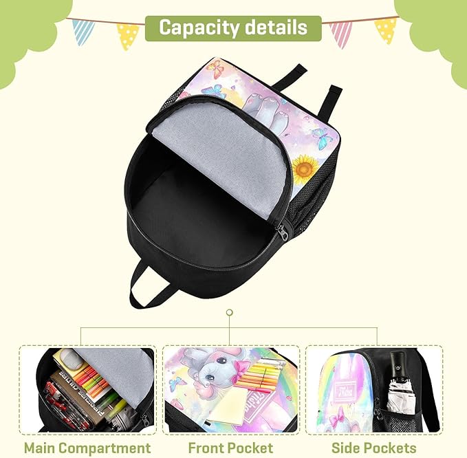 Elephant Cute Rainbow Toddler Backpack for Boys Girls 3-6 Small Travel Backpacks for Kids Preschool Bookbag for Elementary Kindergarten for Travel School