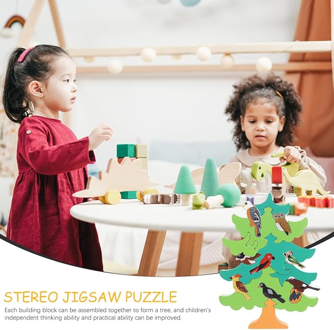 TOYANDONA 1 Set of Baby 3D Jigsaw Puzzle Wooden Tree Bird Shaped Montessori Toy Educational Preschool Learning Toys for Infant Toddlers Boys Girls