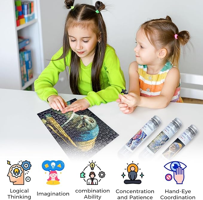 150 Pieces Mini Jigsaw Puzzles for Adults & Kids,6 x 4 Inches,Mini Puzzles,Travel Puzzle,Small Micro Puzzles,Challenging Difficult Puzzle,3 Pack Famous Paintings Series
