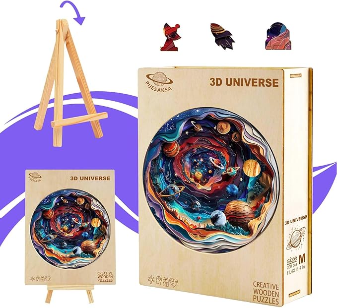 Wooden Puzzles for Adults - Flat Puzzle with 3D Visual Effect, Unique Shape Universal Puzzle, Wood Puzzles Adult, Gifts for Family and Friends, Wall Art Home Decor (L-13.4 * 13.4in- 300 Pieces)