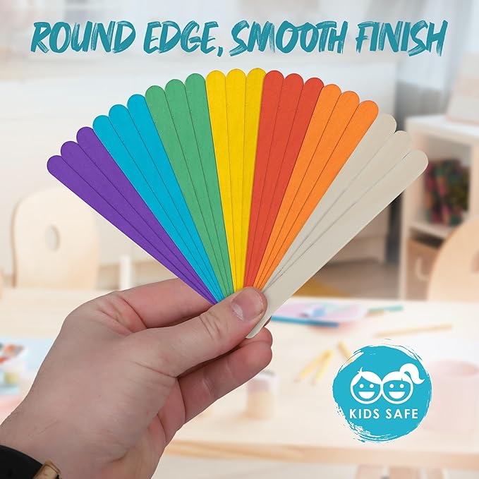 Darice Popsicle Sticks for Crafts, 4.5" 1000 Pcs Combo - 500 Pcs Colored Wooden Rainbow Craft Sticks - 500 Pcs Natural Color Waxing Sticks - Classroom Supplies, STEM DIY Art, Ages 3+