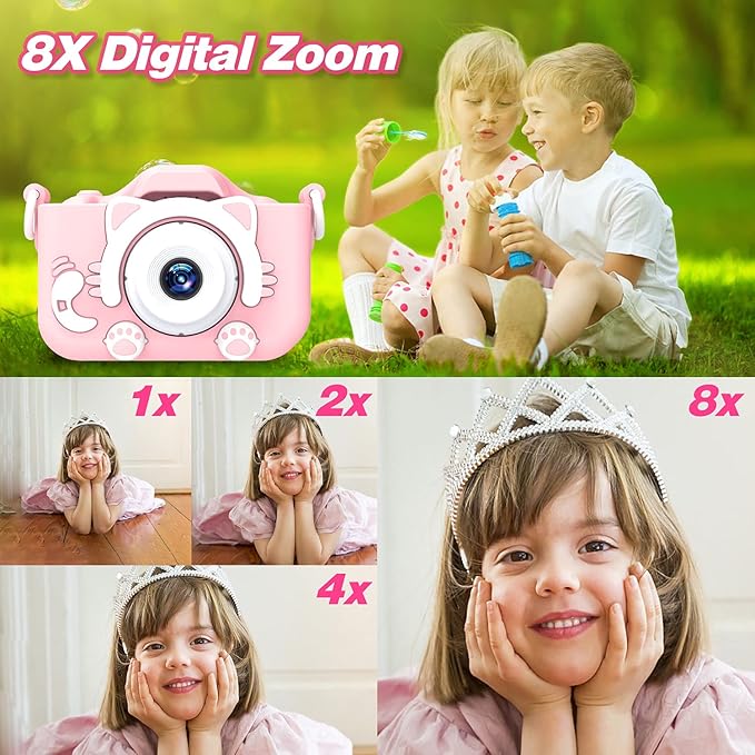 Goopow Kids Camera Toys for 3-8 Year Old Girls Boys,Children Digital Video Camcorder Camera with Cartoon Soft Cover, Best Chritmas Birthday Festival Gift for Kids - 32G SD Card Included